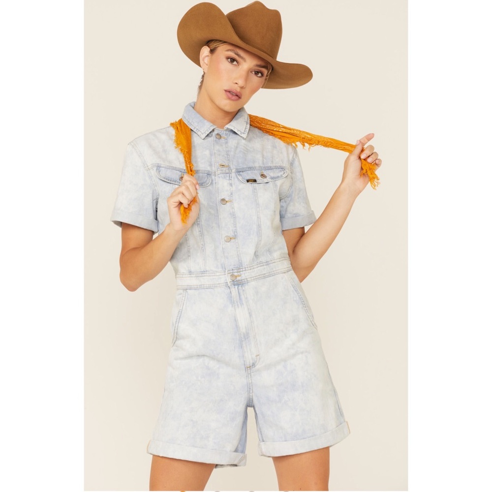 Lee Women's Acid Wash Denim Short Unionall Romper